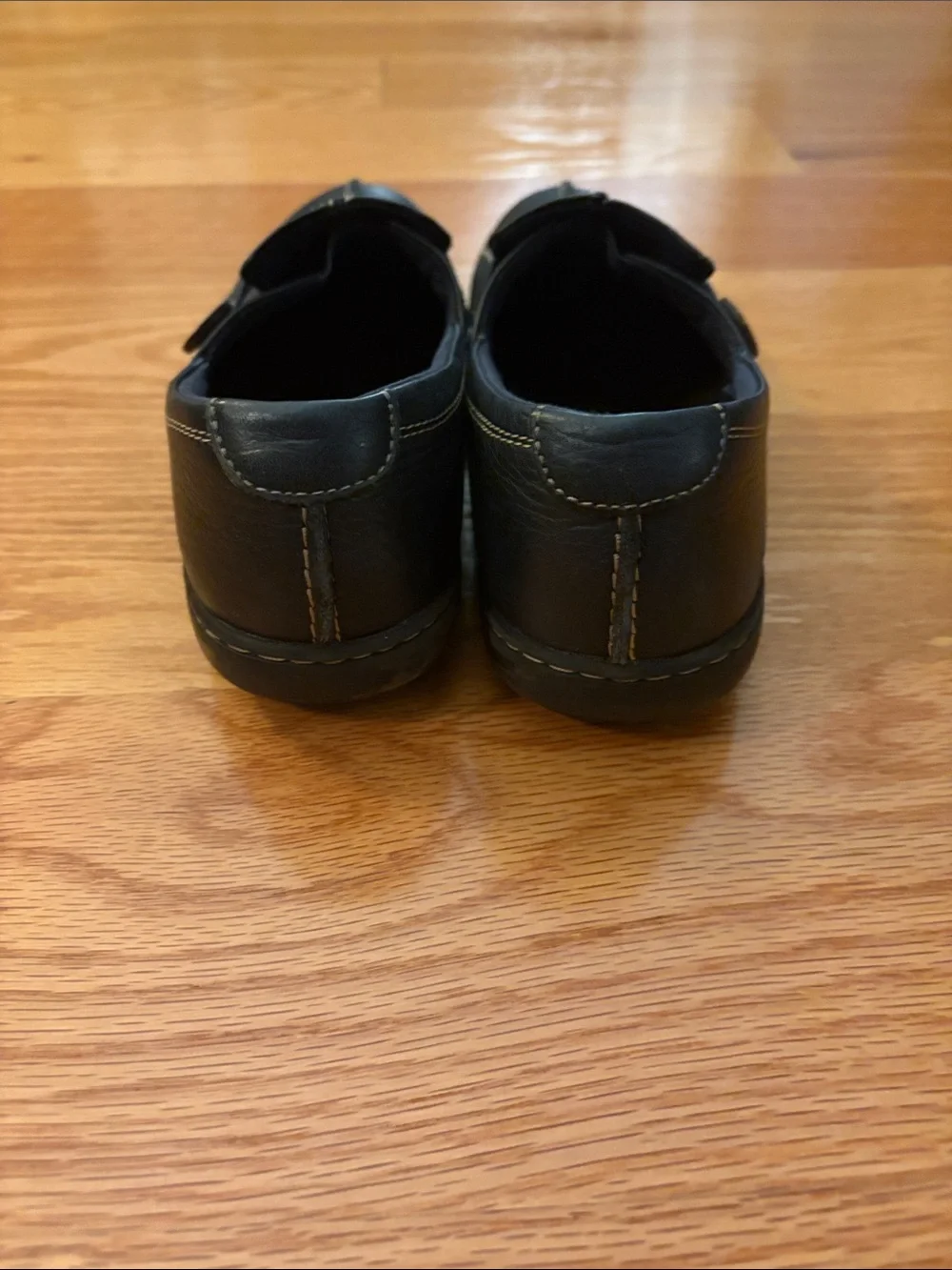 Clarks Black Leather Slip-On Loafers with Contrast Stitching